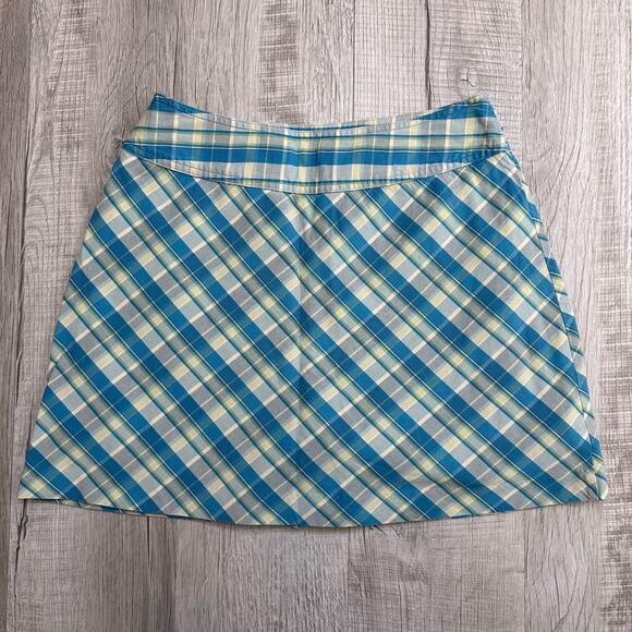 St. John's Bay Plaid Skort WMNS 10 Blue/Green/White Skirt/Shorts Side Zip Sporty - Picture 7 of 7